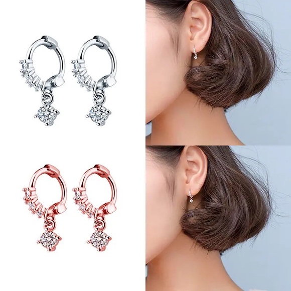 14k Gold 6mm Helix and Cartilage Diamonds Hoops Sterling Silver - Picture 2 of 9